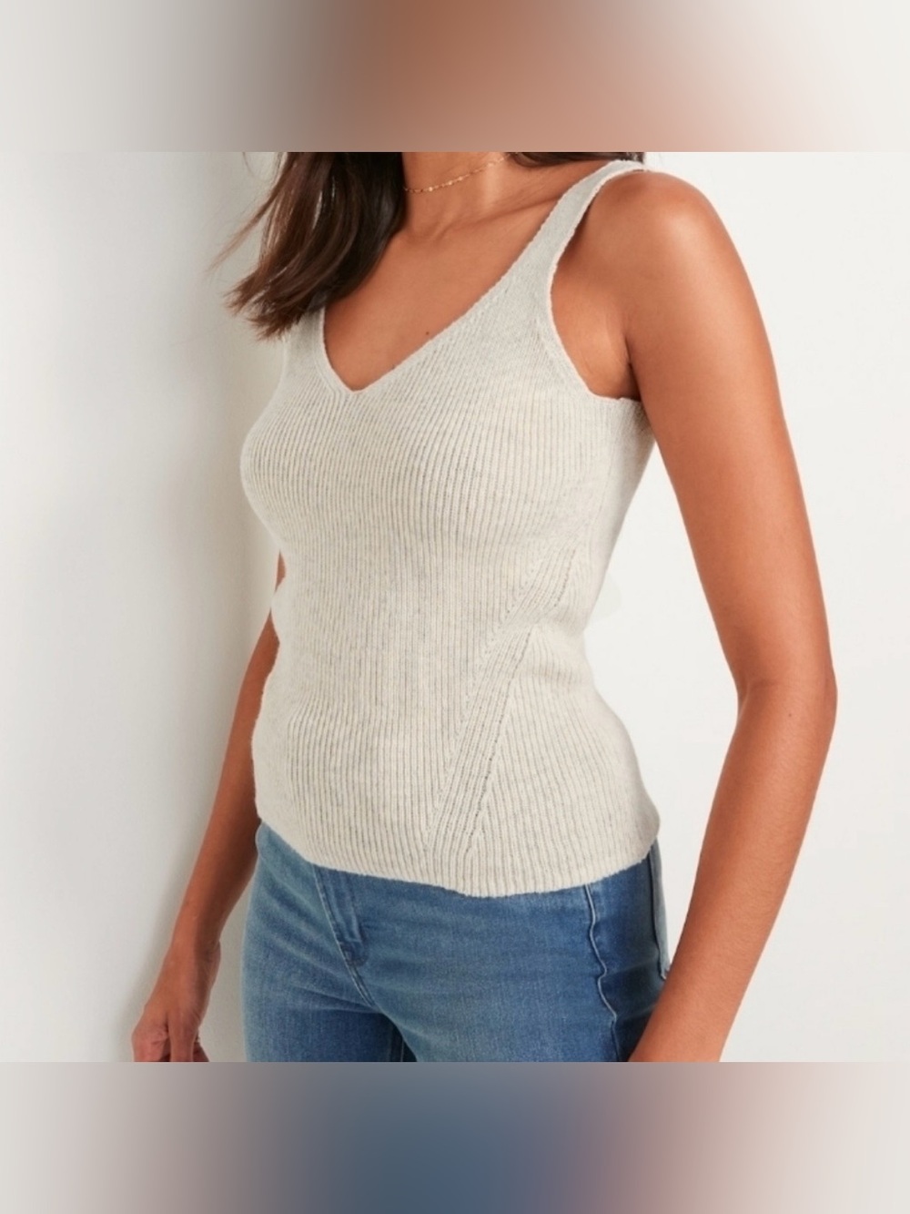 Old Navy, V-Neck Ribbed Knit Sweater Tank Top, Size XL, Speckled Ivory, New